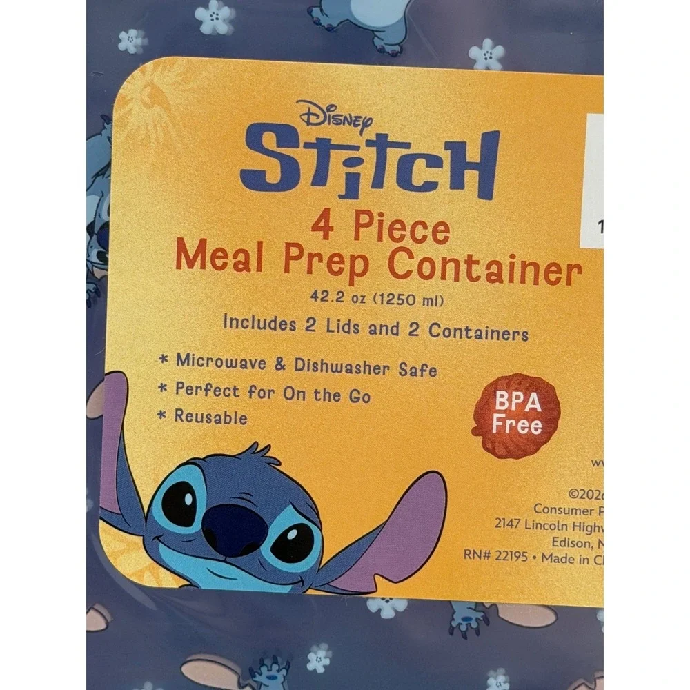 Disney Stitch 4 Piece Meal Prep Container Set 42.2oz Blue Lilo & Stitch New